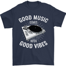 Good Music Vibes DJ Decks Vinyl Turntable Mens T-Shirt Cotton Gildan Navy Blue