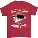 Good Music Vibes DJ Decks Vinyl Turntable Mens T-Shirt Cotton Gildan Red