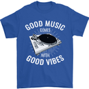 Good Music Vibes DJ Decks Vinyl Turntable Mens T-Shirt Cotton Gildan Royal Blue