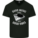 Good Music Vibes DJ Decks Vinyl Turntable Mens V-Neck Cotton T-Shirt Black