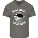 Good Music Vibes DJ Decks Vinyl Turntable Mens V-Neck Cotton T-Shirt Charcoal