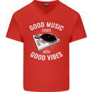Good Music Vibes DJ Decks Vinyl Turntable Mens V-Neck Cotton T-Shirt Red