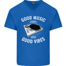 Good Music Vibes DJ Decks Vinyl Turntable Mens V-Neck Cotton T-Shirt Royal Blue