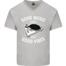 Good Music Vibes DJ Decks Vinyl Turntable Mens V-Neck Cotton T-Shirt Sports Grey
