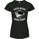 Good Music Vibes DJ Decks Vinyl Turntable Womens Petite Cut T-Shirt Black