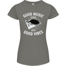 Good Music Vibes DJ Decks Vinyl Turntable Womens Petite Cut T-Shirt Charcoal