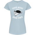 Good Music Vibes DJ Decks Vinyl Turntable Womens Petite Cut T-Shirt Light Blue