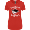 Good Music Vibes DJ Decks Vinyl Turntable Womens Wider Cut T-Shirt Red