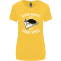 Good Music Vibes DJ Decks Vinyl Turntable Womens Wider Cut T-Shirt Yellow