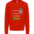 Good Naughty I Tried Funny Christmas Xmas Kids Sweatshirt Jumper Bright Red