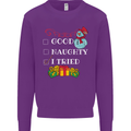 Good Naughty I Tried Funny Christmas Xmas Kids Sweatshirt Jumper Purple