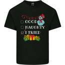 Good Naughty I Tried Funny Christmas Xmas Kids T-Shirt Childrens Black