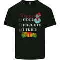 Good Naughty I Tried Funny Christmas Xmas Mens Cotton T-Shirt Tee Top Black
