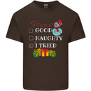 Good Naughty I Tried Funny Christmas Xmas Mens Cotton T-Shirt Tee Top Dark Chocolate