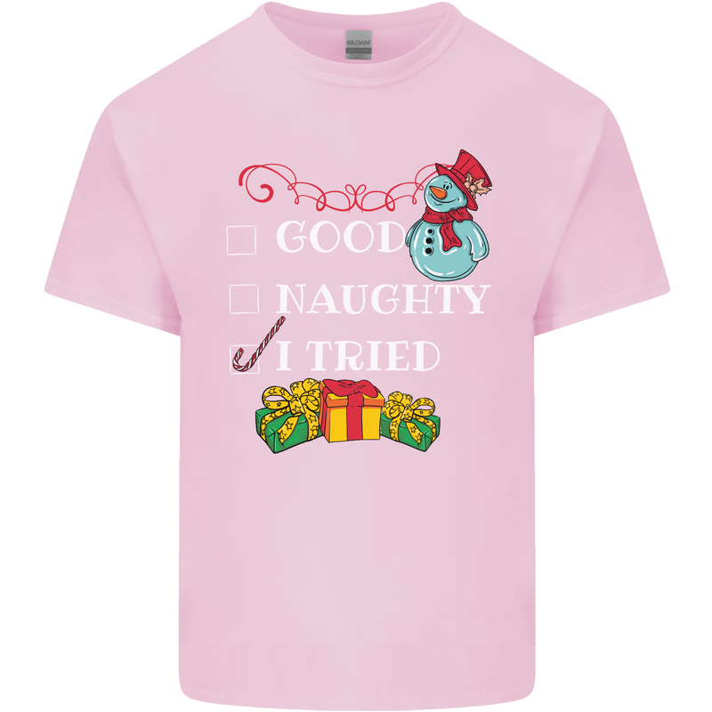 Good Naughty I Tried Funny Christmas Xmas Mens Cotton T-Shirt Tee Top Light Pink