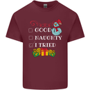 Good Naughty I Tried Funny Christmas Xmas Mens Cotton T-Shirt Tee Top Maroon