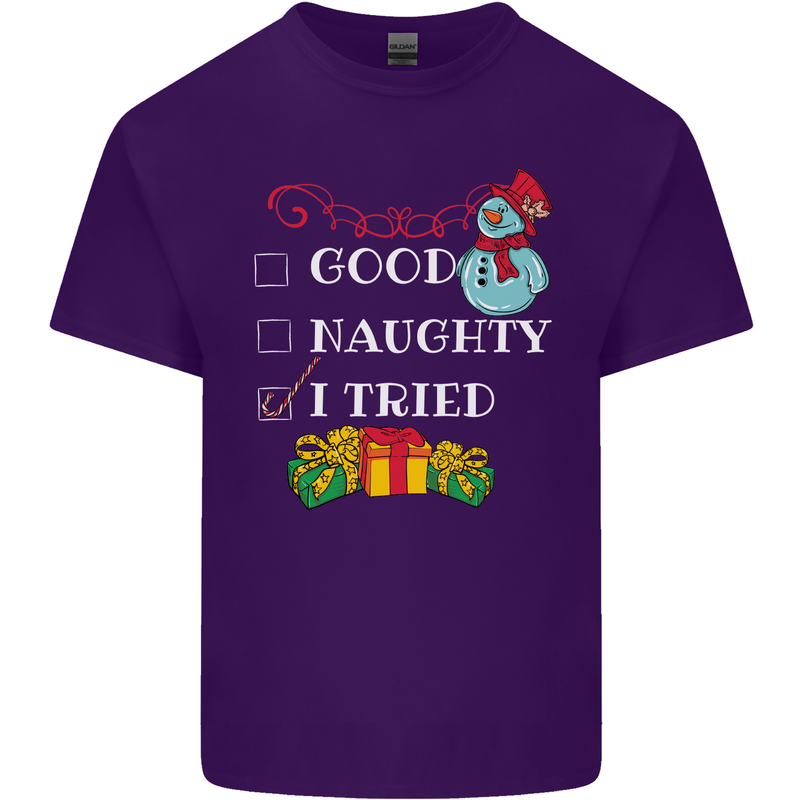 Good Naughty I Tried Funny Christmas Xmas Mens Cotton T-Shirt Tee Top Purple