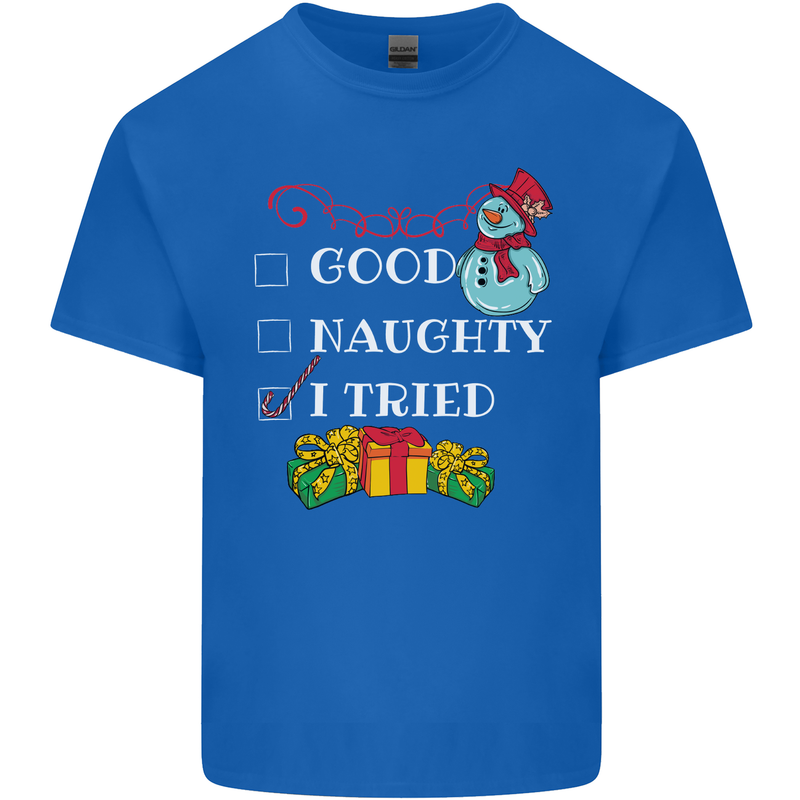 Good Naughty I Tried Funny Christmas Xmas Mens Cotton T-Shirt Tee Top Royal Blue