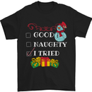 Good Naughty I Tried Funny Christmas Xmas Mens T-Shirt Cotton Gildan Black