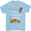 Good Naughty I Tried Funny Christmas Xmas Mens T-Shirt Cotton Gildan Light Blue