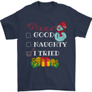 Good Naughty I Tried Funny Christmas Xmas Mens T-Shirt Cotton Gildan Navy Blue