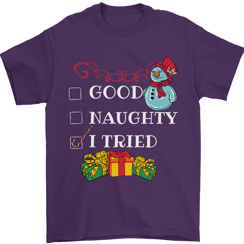 Good Naughty I Tried Funny Christmas Xmas Mens T-Shirt Cotton Gildan Purple