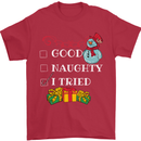 Good Naughty I Tried Funny Christmas Xmas Mens T-Shirt Cotton Gildan Red