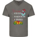 Good Naughty I Tried Funny Christmas Xmas Mens V-Neck Cotton T-Shirt Charcoal