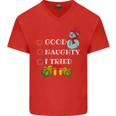 Good Naughty I Tried Funny Christmas Xmas Mens V-Neck Cotton T-Shirt Red