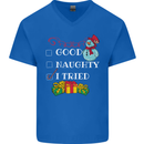 Good Naughty I Tried Funny Christmas Xmas Mens V-Neck Cotton T-Shirt Royal Blue
