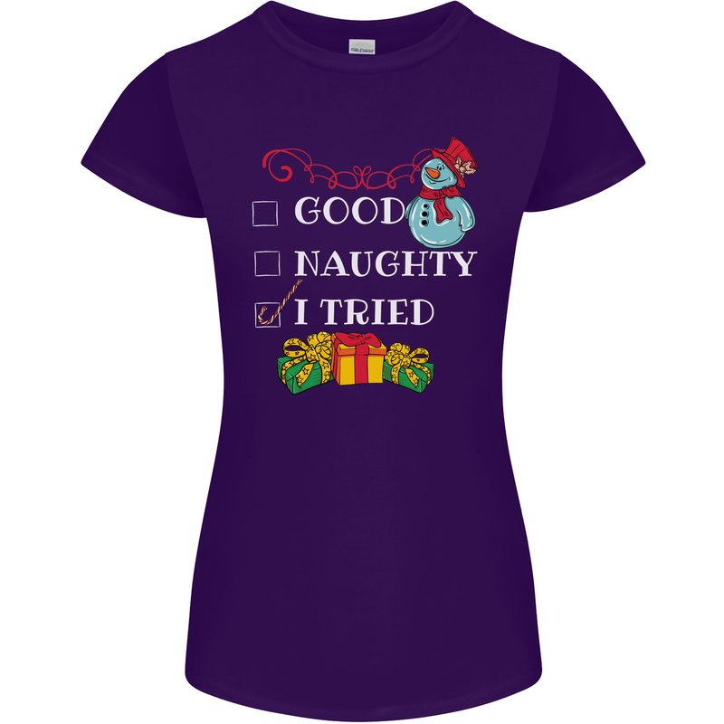 Good Naughty I Tried Funny Christmas Xmas Womens Petite Cut T-Shirt Purple