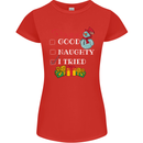 Good Naughty I Tried Funny Christmas Xmas Womens Petite Cut T-Shirt Red