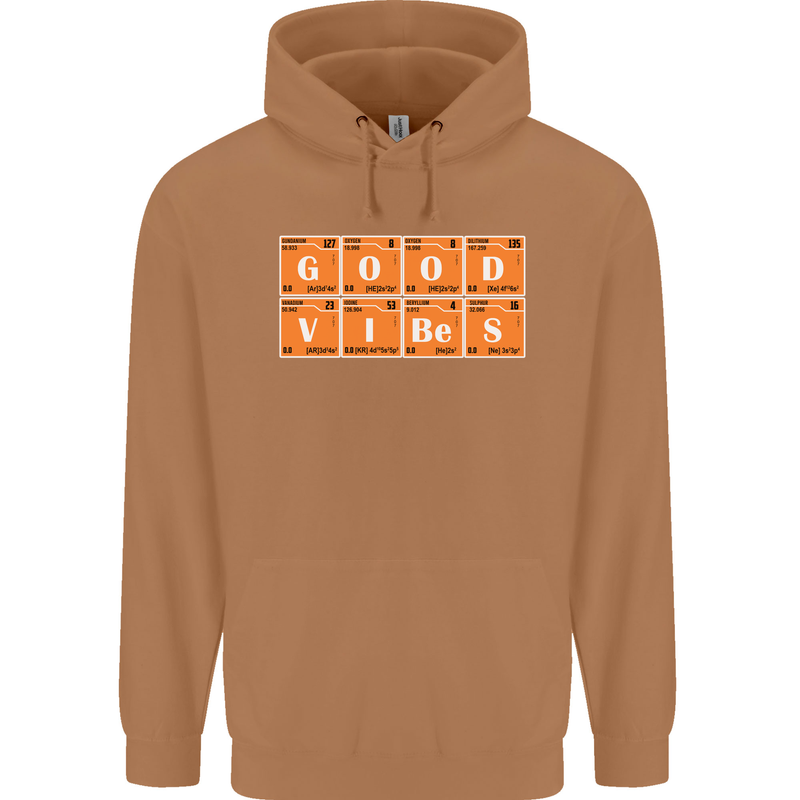 Good Vibes Periodic Table Chemistry Funny Mens 80% Cotton Hoodie Caramel Latte