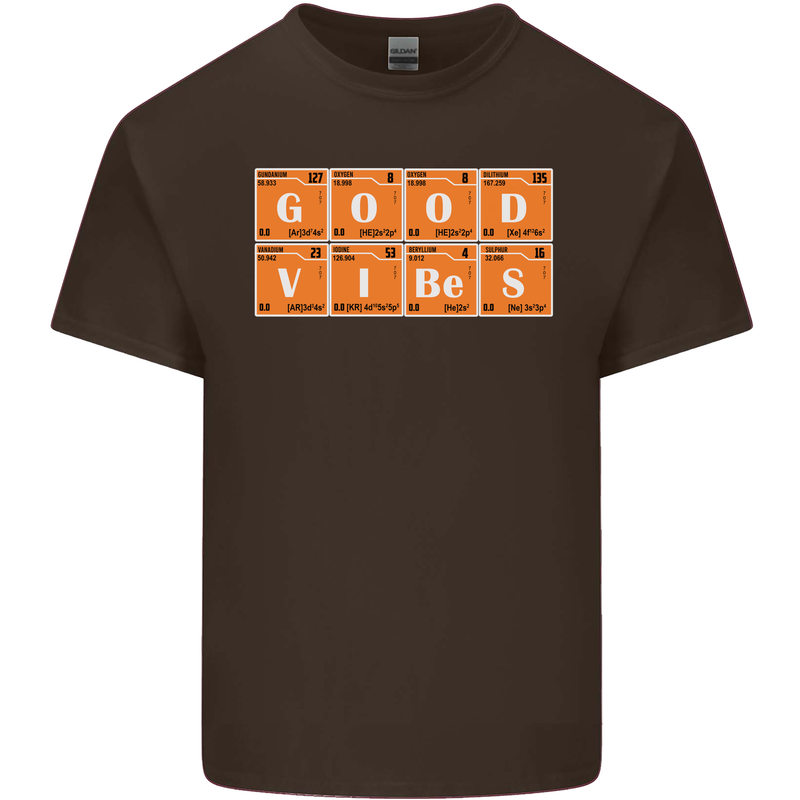 Good Vibes Periodic Table Chemistry Funny Mens Cotton T-Shirt Tee Top Dark Chocolate