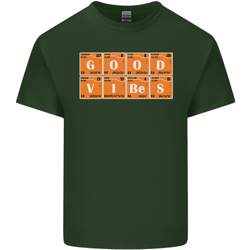 Good Vibes Periodic Table Chemistry Funny Mens Cotton T-Shirt Tee Top Forest Green