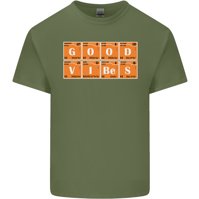 Good Vibes Periodic Table Chemistry Funny Mens Cotton T-Shirt Tee Top Military Green