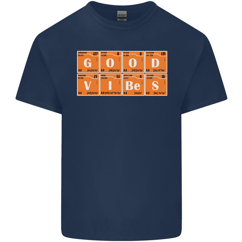 Good Vibes Periodic Table Chemistry Funny Mens Cotton T-Shirt Tee Top Navy Blue