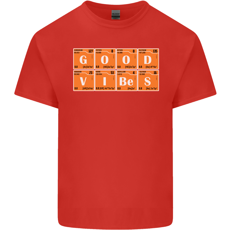 Good Vibes Periodic Table Chemistry Funny Mens Cotton T-Shirt Tee Top Red