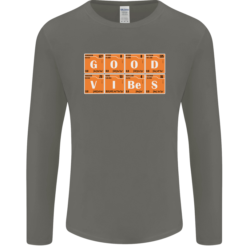Good Vibes Periodic Table Chemistry Funny Mens Long Sleeve T-Shirt Charcoal