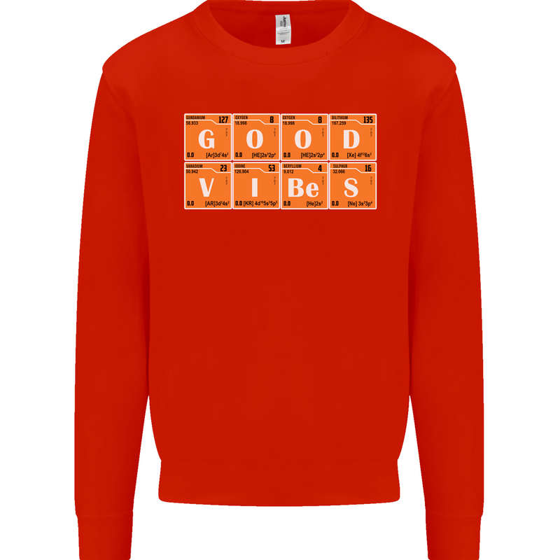 Good Vibes Periodic Table Chemistry Funny Mens Sweatshirt Jumper Bright Red