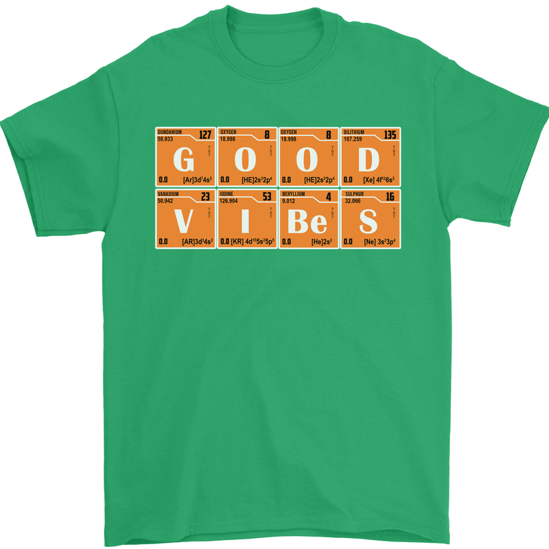 Good Vibes Periodic Table Chemistry Funny Mens T-Shirt Cotton Gildan Irish Green