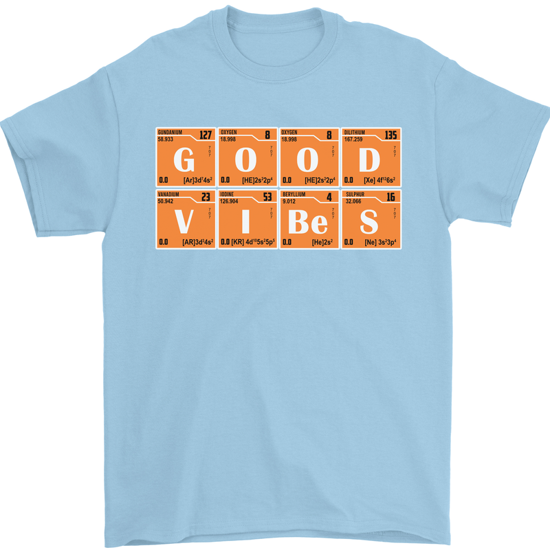 Good Vibes Periodic Table Chemistry Funny Mens T-Shirt Cotton Gildan Light Blue
