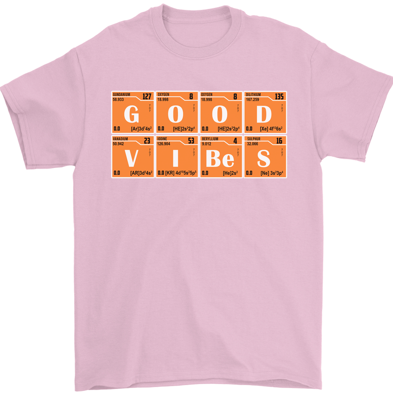 Good Vibes Periodic Table Chemistry Funny Mens T-Shirt Cotton Gildan Light Pink