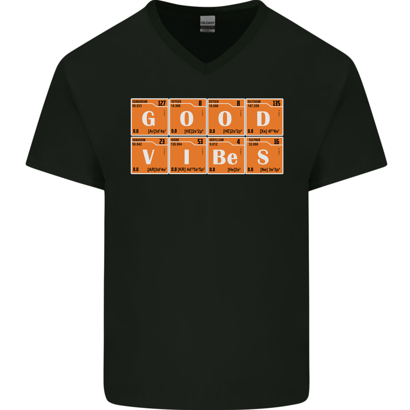 Good Vibes Periodic Table Chemistry Funny Mens V-Neck Cotton T-Shirt Black