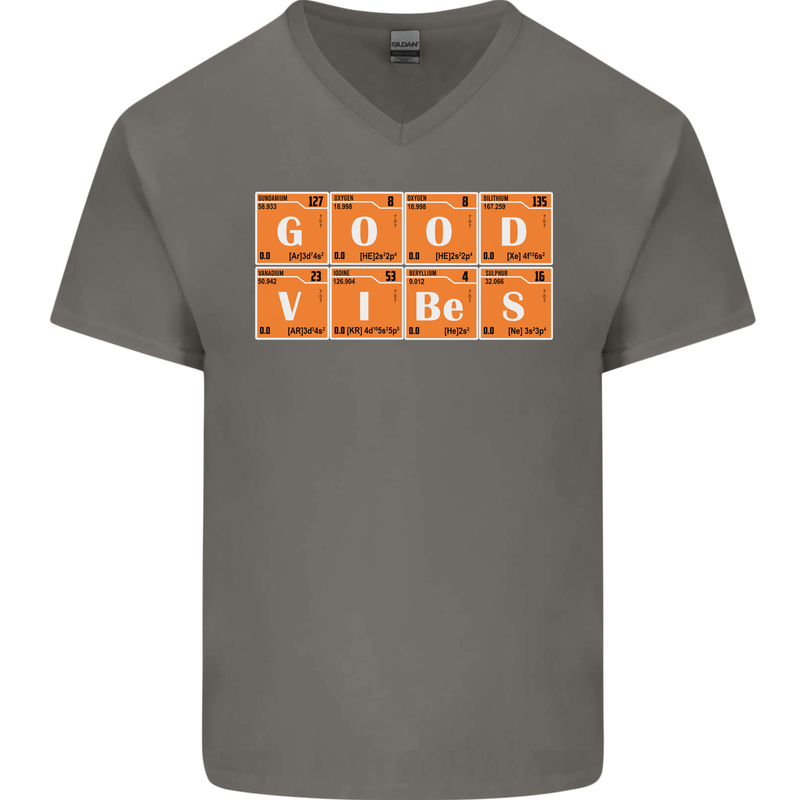 Good Vibes Periodic Table Chemistry Funny Mens V-Neck Cotton T-Shirt Charcoal
