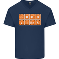 Good Vibes Periodic Table Chemistry Funny Mens V-Neck Cotton T-Shirt Navy Blue