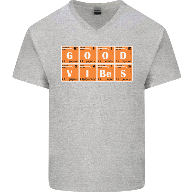Good Vibes Periodic Table Chemistry Funny Mens V-Neck Cotton T-Shirt Sports Grey
