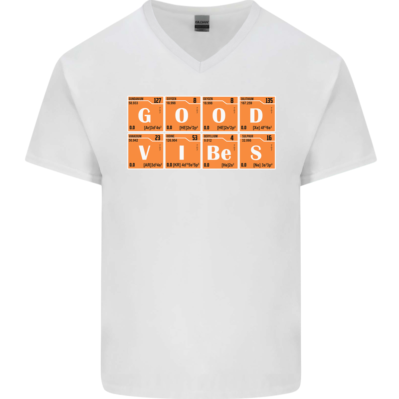Good Vibes Periodic Table Chemistry Funny Mens V-Neck Cotton T-Shirt White