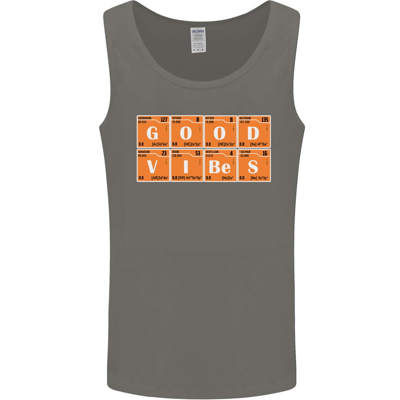 Good Vibes Periodic Table Chemistry Funny Mens Vest Tank Top Charcoal