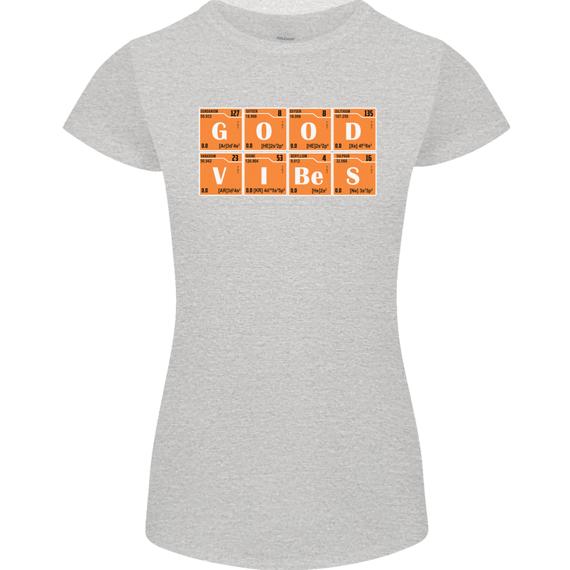 Good Vibes Periodic Table Chemistry Funny Womens Petite Cut T-Shirt Sports Grey